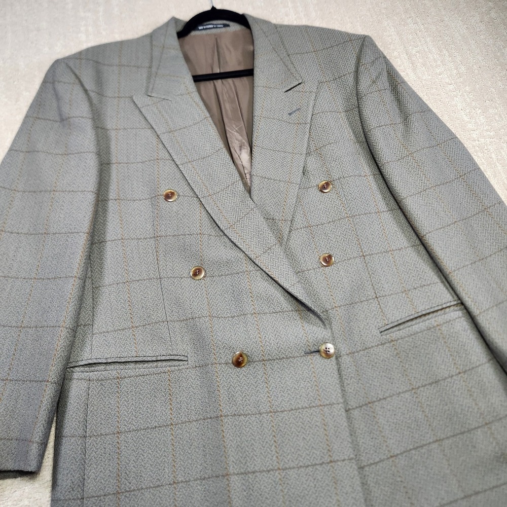 Vintage Double Breasted Blazer Men 46 Herringbone Tweed‎ Windowpane Paul Rodon